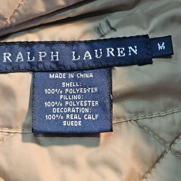 Ralph Lauren Quilted Barn Jacket Medium Leather Trim Tan Utility Trucker Coat - Picture 14 of 16